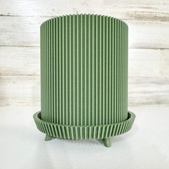 3D Printed Modern Flare Green Mini Planter Ribbed Design Four Legs Plant Display - Picture 9 of 9